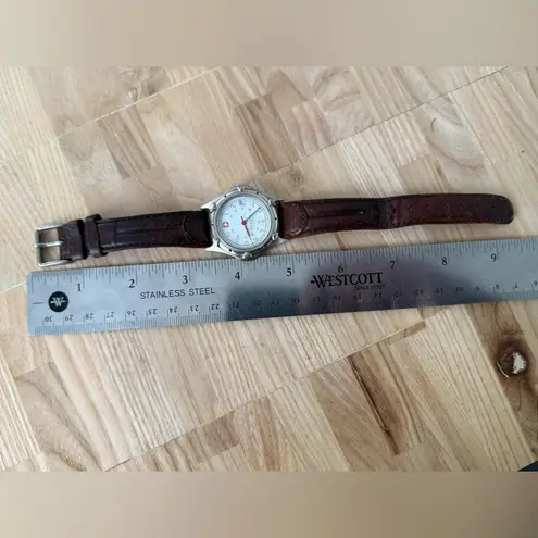 Wenger S.A.K. Edition Watch Stainless Case White Dial Brown Leather Date Window Silver