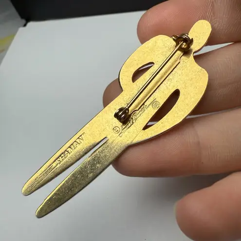 Laurel Burch Shaman Brooch Pin Gold Tone Black Red Enamel Tribal