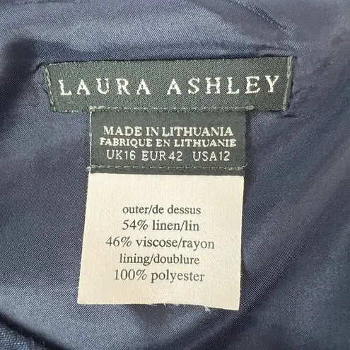 Laura Ashley Vtg Sz 12 Dress Linen Blend Midi Lagenlook Sleeveless Classic Navy