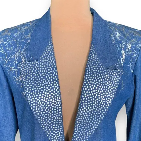 Vintage Jordana Petite Blazer Denim Silver Dots Abstract Art Oversized Western Blue Size undefined
