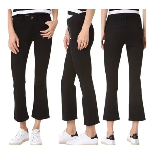 joe's jeans Joe’s THE OLIVIA 24' black velvet high rise cropped flare jeans ripped hem