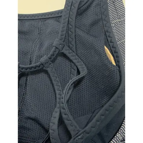 Athleta  Women's Strappy Striped Built In Bra Workout Active Tank Top Blue XS