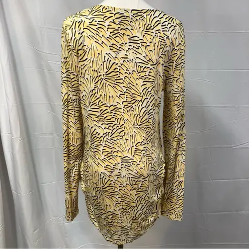 Dana Buchman ‎ long Sleeve Blouse Geometric Print Rayon Preppy Secretary Womens L