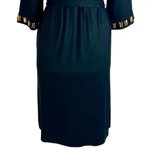 Milly Beaded Black Santana Knit Dress S Tie Belt Elegant Day To Night LBD Luxury