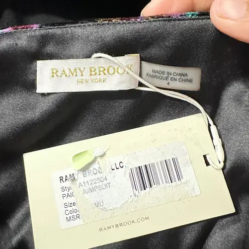 Ramy Brook Paige Floral Velvet Jumpsuit Satin Bow Women's 4 Black Sleeveless NWT