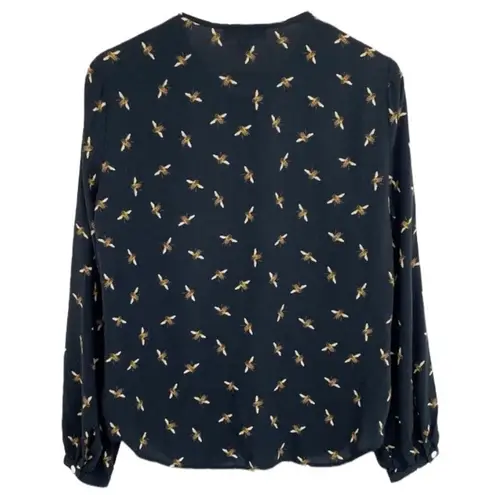 Karen Kane bumblebee print blouse front buttons long bubble sleeves Size Medium