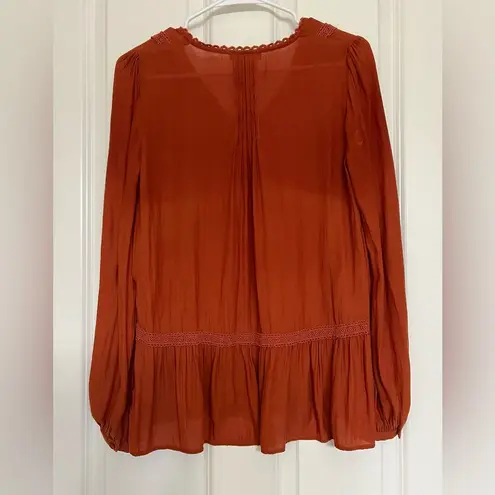 Ro & De  Embroidered Orange Ruffle Long Sleeve Top - Size S