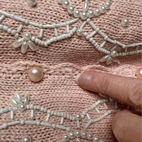 Vintage Eve Tyler Pink Pearl Beaded Sweater Cardigan Button Up Size Large