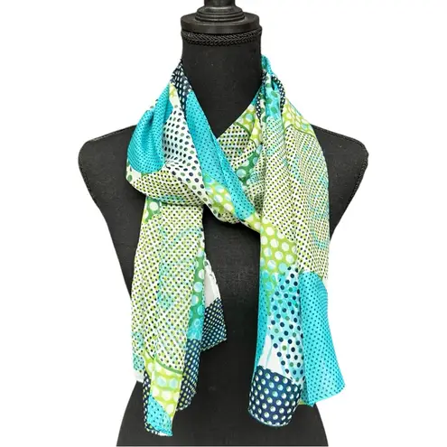 Bundle 2 Scarves, Pier Olivier Paris Blue & Green Polka Dot Mod Scarf Blue Green