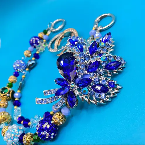 Handmade ๐ Luxury Bag/Phone Chain Charm/Keychain Sparkly Floral Brooch & Crystal Beads