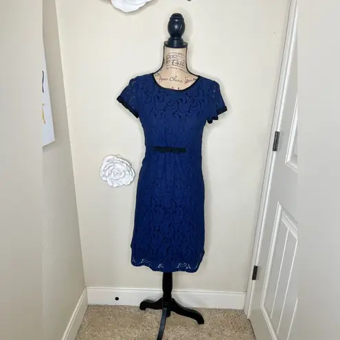 Uncle Frank NTM: Navy & Black Lace Dress with Keyhole Back Ruching Waist Sz M - Image 2