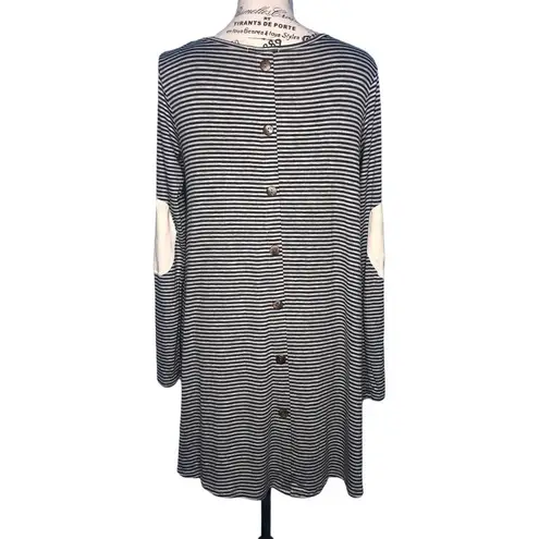 Sweet Claire MEDIUM Striped Elbow Patch Back Button Long Sleeve T-shirt Dress