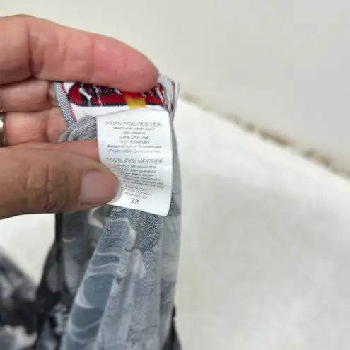 Chic White and Black Tie Front Long Sleeve Blouse very lightweight semi sheer Size XXL