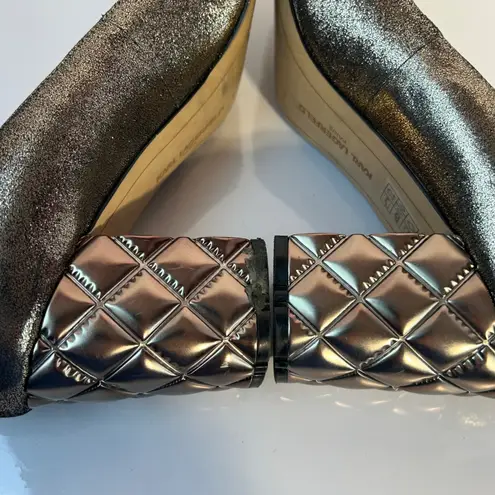 Karl Lagerfeld Paris Metallic Quilted Block Heel Pumps Bronze Gold Size 11