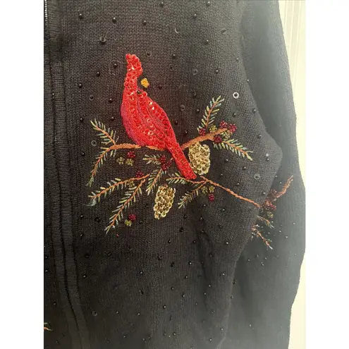 DRAPERS & DAMONS Black Christmas Cardigan Cardinals Size Large Sequins