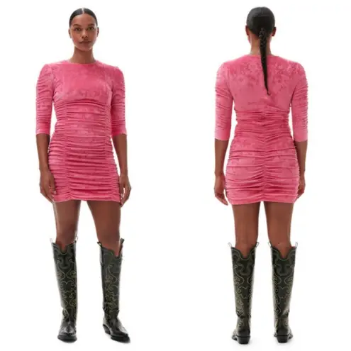 Ganni ππ Velvet O-neck Dress ~ Shocking Pink 10-12 US 42 EU NWT