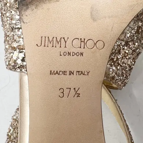 Jimmy Choo  Emily Coarse Glitter Champagne Cross Strappy Peep Toe Heels Sandals