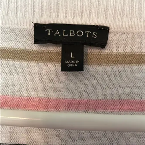 Talbots Colorful Striped V-Neck Sweater light weight 3/4 length sleeves