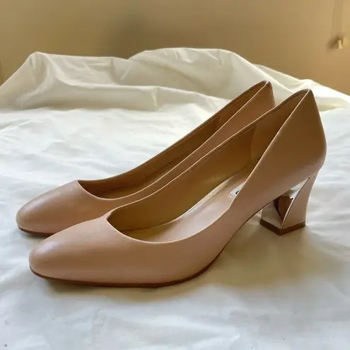 Karl Lagerfeld NEW Andrea Leather Block Heel Pump in Light Brown Size 7.5