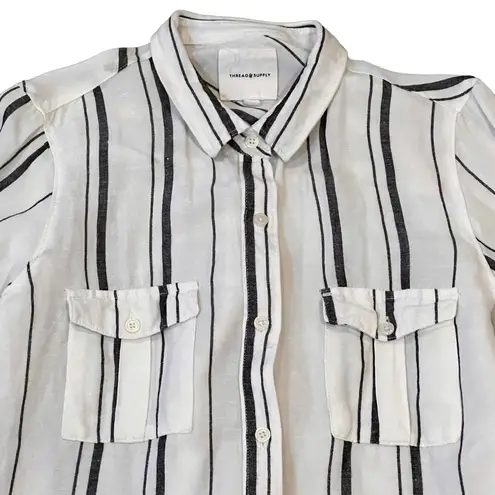 Thread and Supply  button down shirt blouse size large high low white black