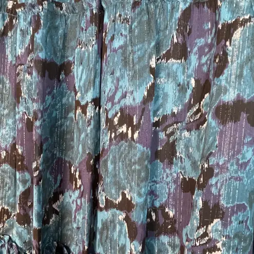 Maison Tara Women's Blue Floral Print Ruffle Tiered Mock Neck Mini Dress Size 16