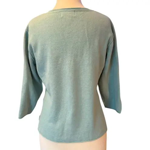 Woolrich Mint Green 3/4 Length Sleeves Floral Embroidered Button Up Medium