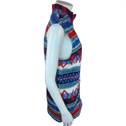 Denim & Co Womens Medium Aztec Print Full-Zip Fleece Collared Vest Polyester