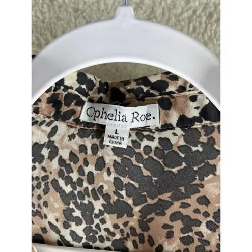 Ophelia Roe Womens Tops Size L Chiffon Animal Print Button Front Shirt
