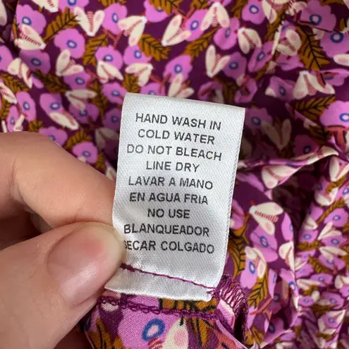 Entro Floral Bee Ruffle Blouse Small Long Sleeve V-Neck Lightweight Peplum Boho