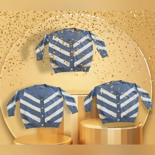 FRNCH Blue & White Open Front Lahlia Cardigan Size M Knitting long sleeves