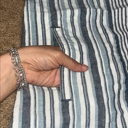 J. Jill Love Linen Nautical Multi Stripe Sleeveless Pullover Shift Dress Blue M Size M