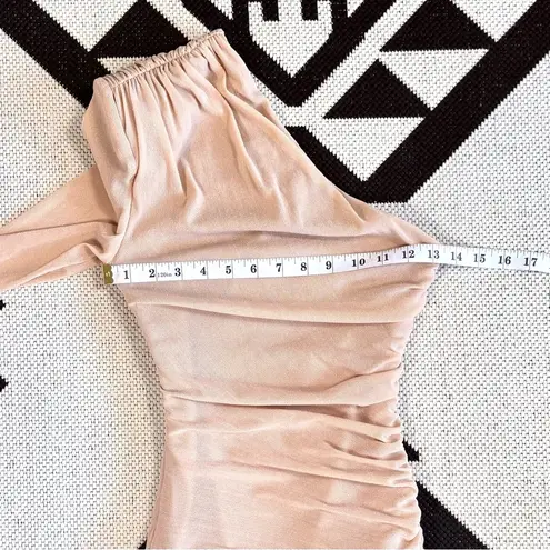 Misha Collection MISHA Tansy Ruched Sparkle Mesh Midi Dress in Champagne