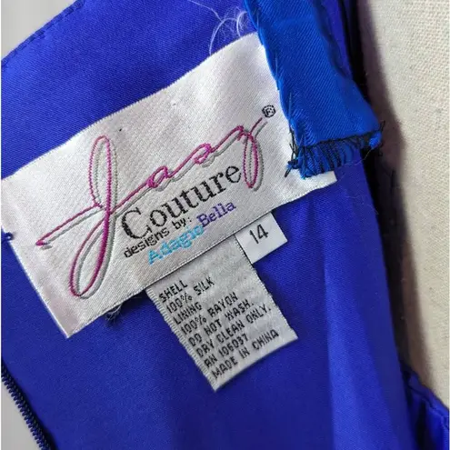 Jazz Couture Designs by Adagio Bella Long Silk Beaded Formal Gown Blue Size 14