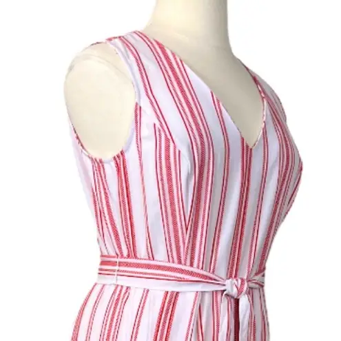 Emma & Michele Women's Jumpsuit V-neck Tie Waist White Red Stripes Size XL
