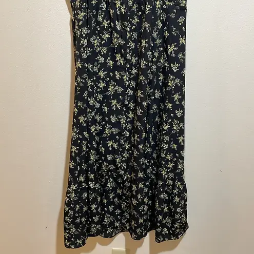 o.p.t. Toile De Jouy Midi Dress Ruffle Tie Straps Black Floral Size Large