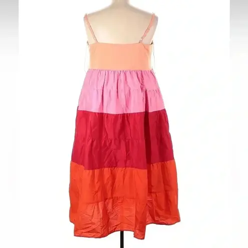 English Factory Pink Red Boho Siena Color Block Spaghetti Maxi Plus Size 3X NWT