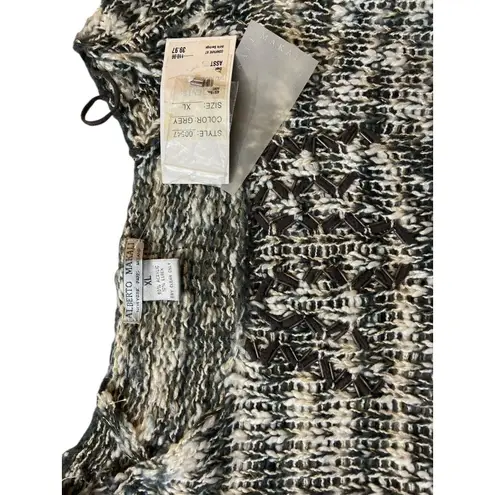 Alberto Makali Women’s Sweater Size XL Cream Green Metallic Knit Beaded Detail