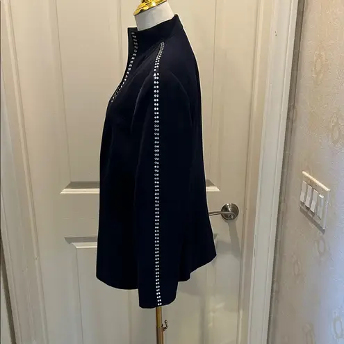 MILANO Elegant Navy Blue Women's Jacket with Rhinestone Trim Size 14
