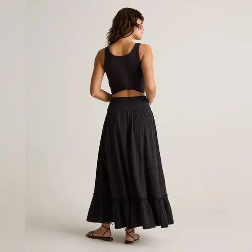 Quince NWOT 100% Organic Cotton Gauze Smocked Maxi Skirt, M Black