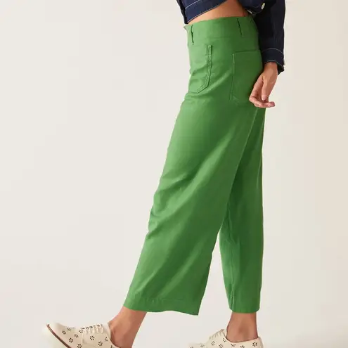 Maeve Anthropologie Colette Wide-Leg Green Pants Linen Blend High Waist Size 24
