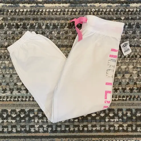 Hooters B9 New Capri Sweatpants Cotton Soft Stretchy Warm White/Pink Size Large