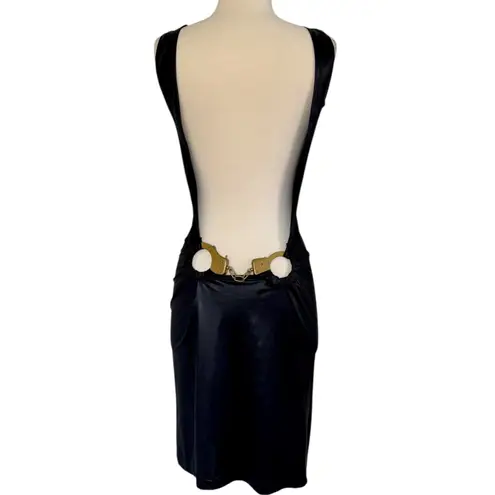 Jennifer Grace Faux Leather Gold Handcuff Bodycon Police Dress Club Festival S/M