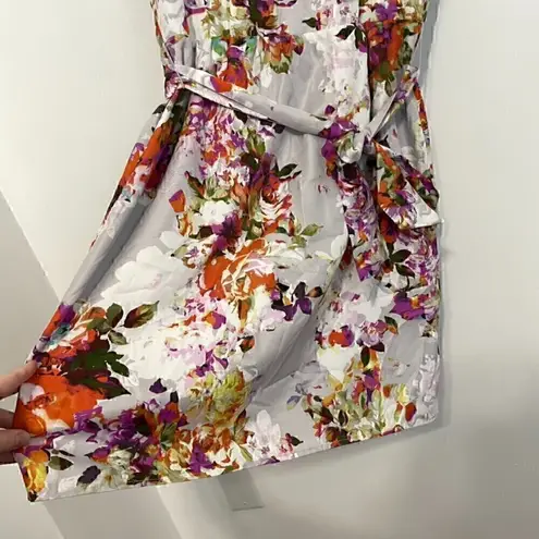 The Limited Lilac Lavender Purple Gray ish Floral Satin Cap Sleeve Belted Dress