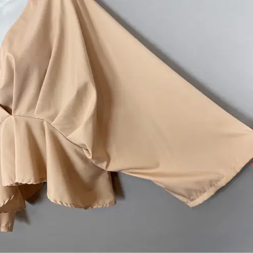 Origami Blouse Pleated Crop Top Oversized Peach Beige V