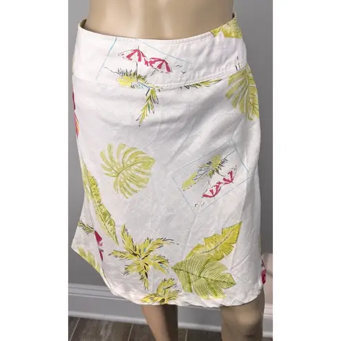John Paul Richard Tropical Pure Linen Skirt Sz 14 Leaves Hibiscus Beach Umbrella
