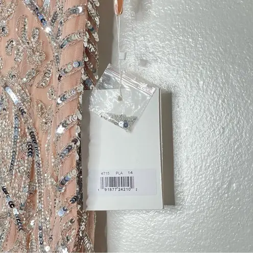 Mac Duggal 4715 Size 14 Embellished Fringe Cap Sleeve Trumpet Gown, Platinum