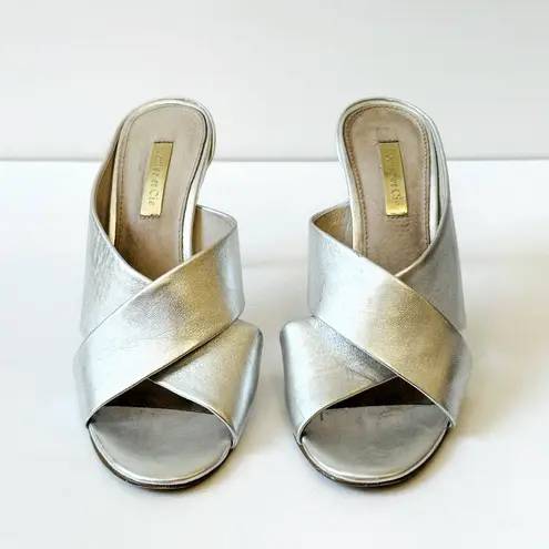 Louise et Cie  Halloway Metallic Sterling Silver Crossover Sandal Shoe Heel 6.5