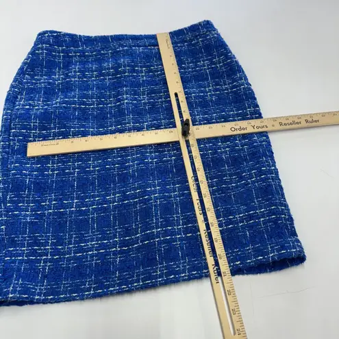Sandro Skirt Womens 8 Blue Tweed Boucle Pencil Lined Back Slit Office Windowpane