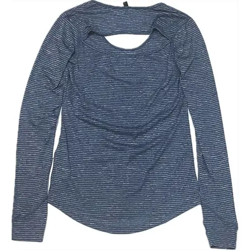 Onzie OS Wave Long Sleeve Yoga Top Blue Striped Cutout Shirt One Size XS S M L