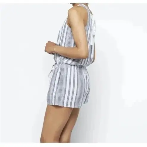 Bella Dahl Anthropologie Linen Blend Tie Back Romper Sz S Jumper Gray White NEW